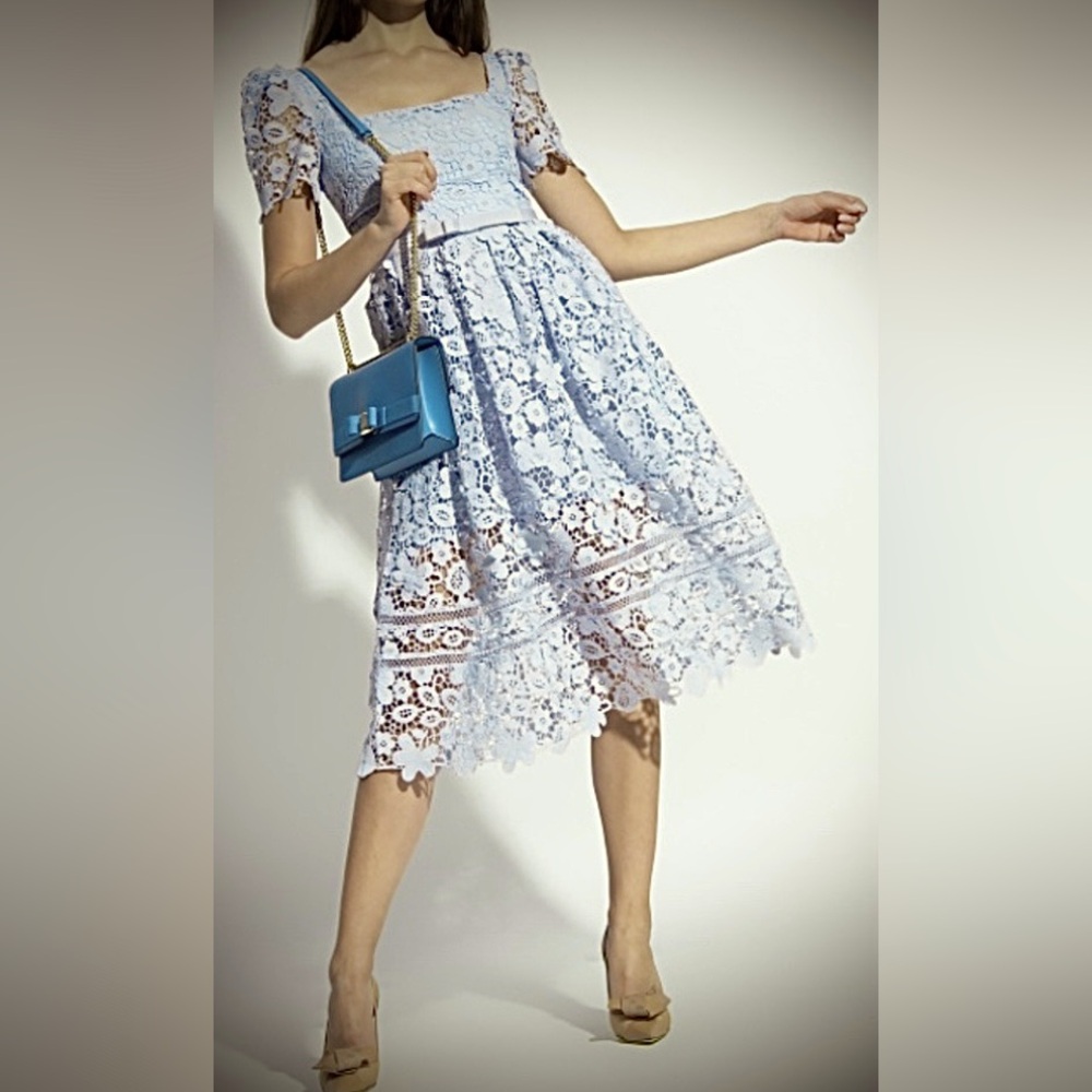 Self-Portrait Pale Blue Lace Midi Dress